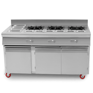 Pasta Cooking Station 3-Burners With Pans & Cabinet